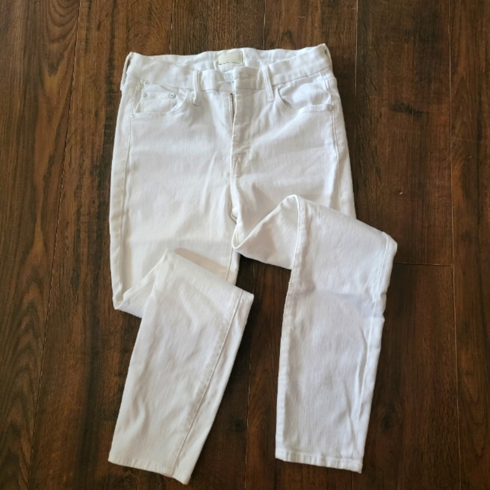 Mother "The Looker Crop" White Skinny Jeans